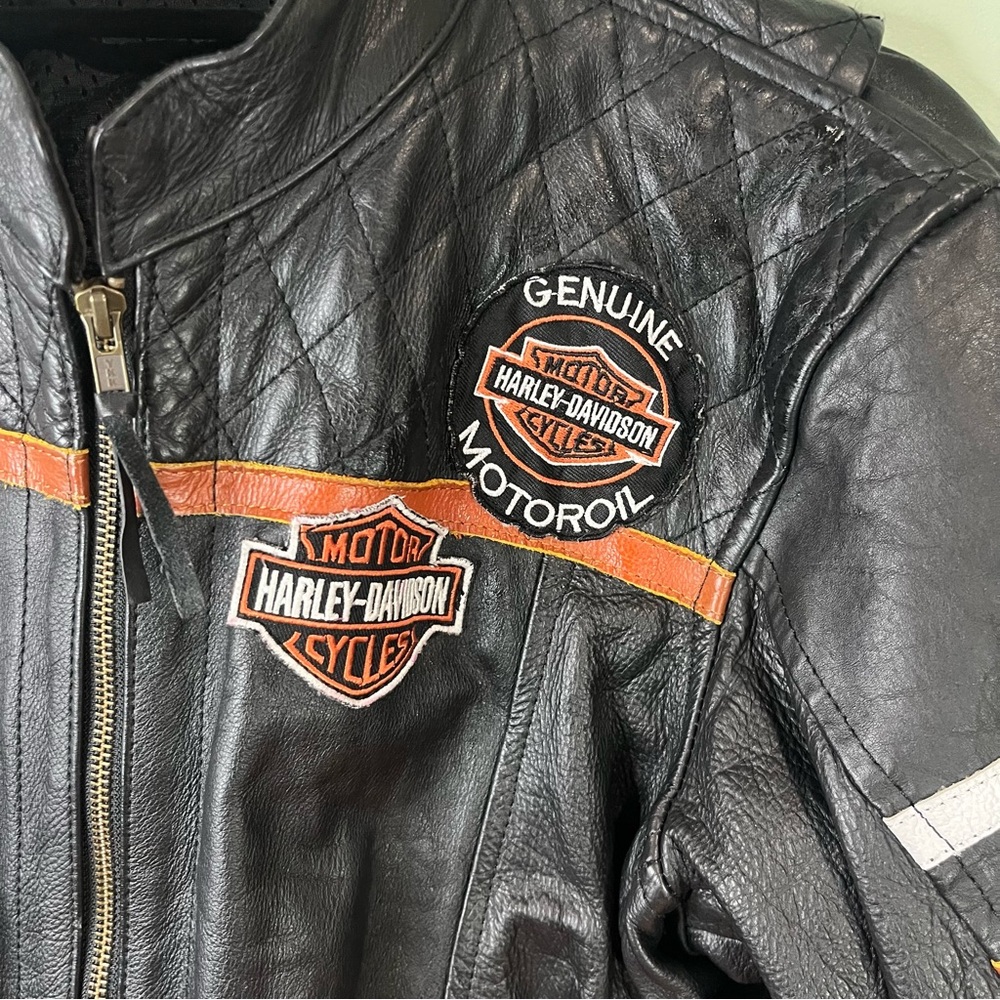 Harley-Davidson Black Leather Jacket with Orange Accents - Picture 9 of 16